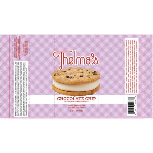 Thelma's 6 oz. Ice Cream Sandwich Thelma's Chocolate Chip with Vanilla Ice Cream Sandwich 6 Fluid Ounce