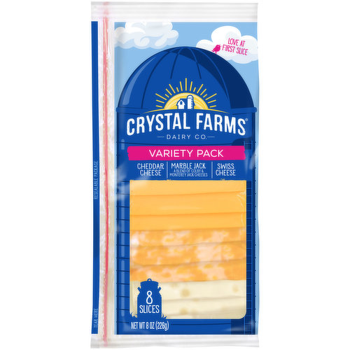 Contains: Cheddar Cheese; Marble Jack, a Blend of Colby & Monterey Jack Cheeses; Swiss Cheese www.crystalfarmscheese.com 1-800-672-8260