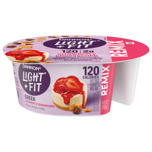 Dannon Light + Fit Yogurt & Mix-Ins, Fat Free, Strawberry Cheescake, Greek