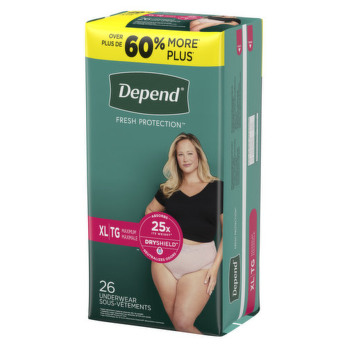 Depend Women's Fresh Protection Incontinence Underwear Maximum Blush XL