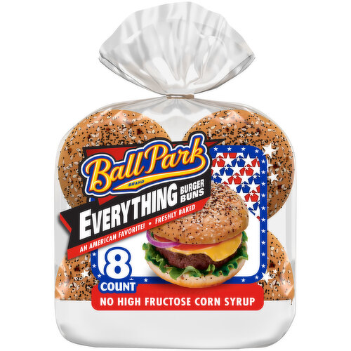 Ball Park Everything Pre sliced Hamburger Buns, 8  count, 16 oz