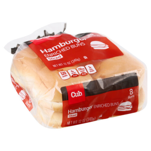 Cub Hamburger Buns, Enriched, Sliced