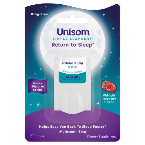 Unisom Simple Slumbers Melatonin, 3 mg, Return-to-Sleep, Midnight Raspberry Flavor. Strips