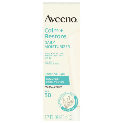 Aveeno Daily Moisturizer, Calm + Restore, Sensitive Skin, Broad Spectrum SPF 30