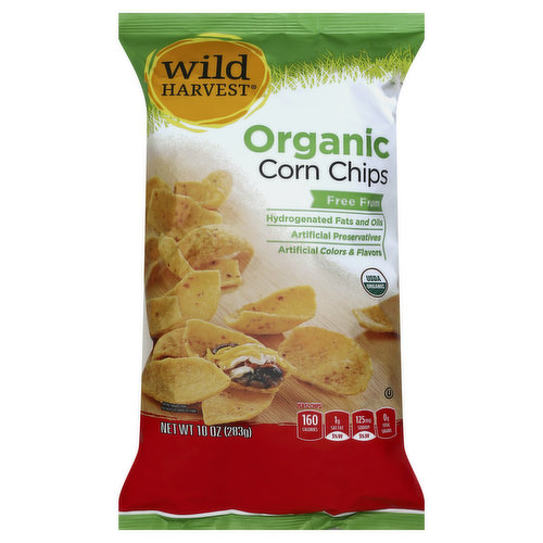 Free from: hydrogenated fats and oils; artificial preservatives; artificial colors & flavors. USDA organic. Per 12 Chips: 160 calories; 1 g sat fat (5% DV); 125 mg sodium (5% DV); 0 g total sugars. Certified organic by Quality Assurance International, Inc. 100% quality guaranteed. Like it or let us make it right. That's our quality promise. mywildharvest.com. To learn more about Wild Harvest products, including our full line of organic products, and for recipes, please visit www.mywildharvest.com. Live Free with Wild Harvest: Wild Harvest is a complete selection of products that are free from more than 100 artificial preservatives, flavors, colors, sweeteners and additional undesirable ingredients. Our products are pure and simple because they're flavored and colored by nature and created to support your family's healthy and active lifestyle. People of all ages love the taste of Wild Harvest foods.