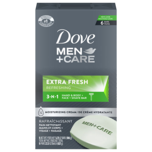 Dove Men+Care Hand & Body + Face + Shave Bar, 3 In 1, Extra Fresh, Refreshing