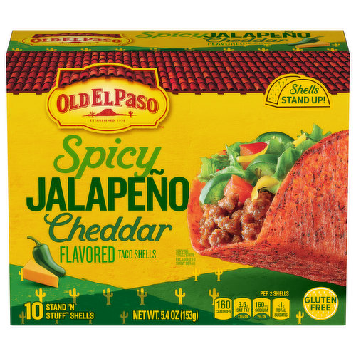 Old El Paso Taco Shells, Spicy Jalapeno Cheddar Flavored, Stand 'n Stuff