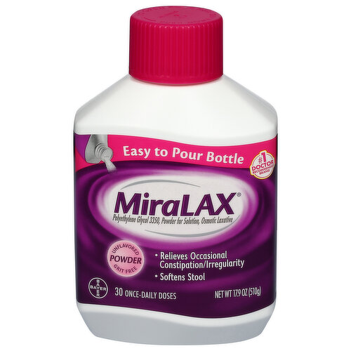 MiraLAX Laxative, Osmotic, Powder for Solution, Polyethylene Glycol 3350, Unflavored