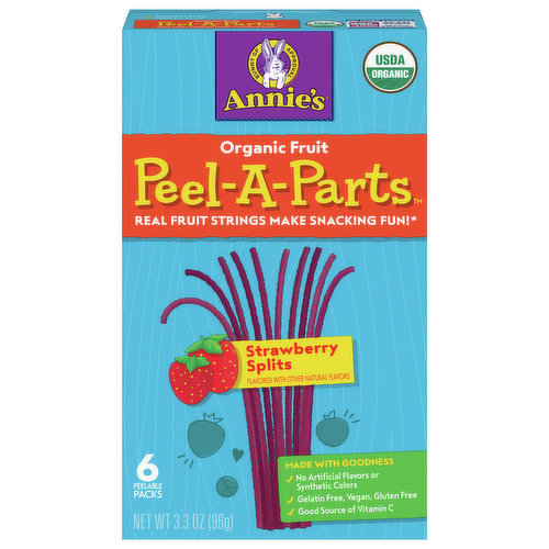 Annie's Peel-A-Parts, Organic, Strawberry Splits, 6 Packs