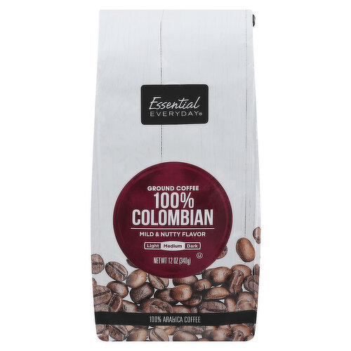 Essential Everyday Coffee, Ground, 100% Colombian, Medium, Mild & Nutty Flavor