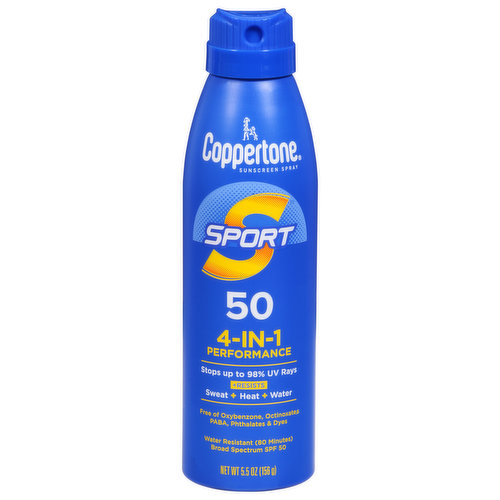 Coppertone Sunscreen Spray, Sport, Broad Spectrum SPF 50, 4-in-1