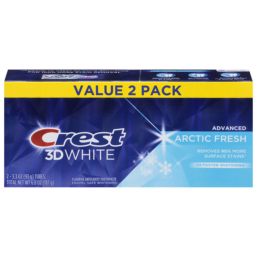 Crest 3D White Toothpaste, Anticavity, Fluoride, Arctic Fresh, Advanced, Value 2 Pack