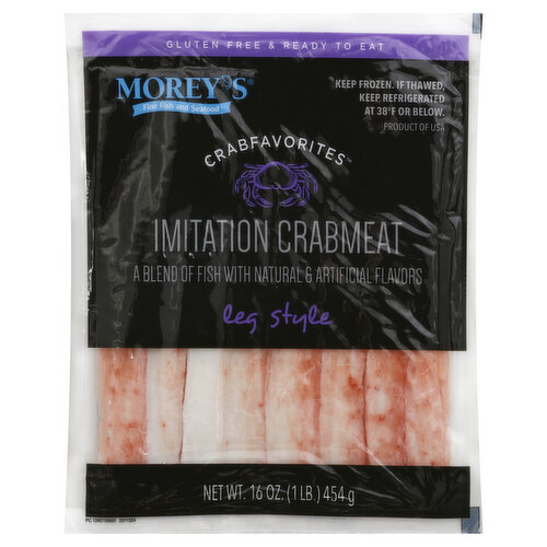 A blend of fish with natural & artificial flavors. Gluten free & ready to eat. Alaska Seafood. Wild, natural & sustainable. www.moreys.com. Facebook; Twitter; Pinterest. Product of USA.