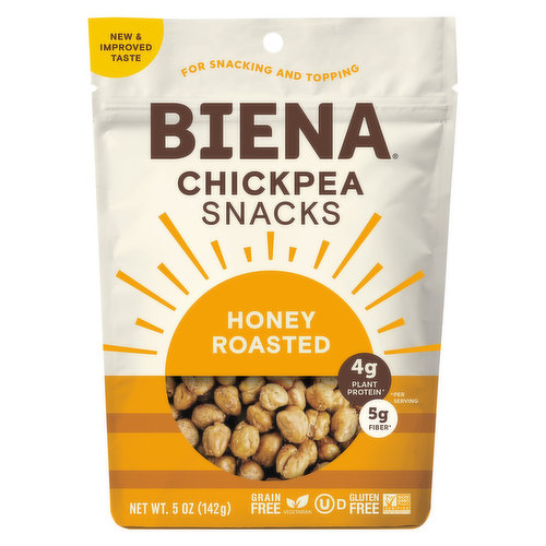 Perfectly sweet & salty with a touch of real honey and sea salt. Perfect for snacking & topping with no-nonsense ingredients that will keep you fueled up for your day and feeling good!

4g Plant Protein*
5g Fiber*
120 calories per 50 chickpeas
Simple, whole-food ingredients. Nothing artificial
Plant-Based, Gluten Free, Peanut Free, Tree Nut Free, Grain Free, Dairy Free
*per serving