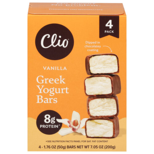 Clio Yogurt Bars, Greek, Vanilla, 4 Pack