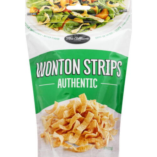 Better ingredients. Better flavor. Great on salads. Soups. Light and Crispy. Mrs. Cubbison's innovative and carefully-crafted products have been at the heart of American kitchens since 1948. Today, our Authentic Wonton Strips continue in that tradition. Toss them into stir-fries, noodles, tofu dishes and Asian-inspired salads. mrscubbinsons.com. For questions or comments please, visit: MrsCubbisons.com. For this and other recipes go to MrsCubbisons.com. Resealable.