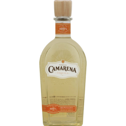 100% agave azul. 1761: founding family; Arandas, Mexico. TequilaCamareno.com. 40% alc. by vol. (80 proof). Produced and bottled by: Tequila Supremo, S.A DE C.V Rancho El Chiralejo Granja Sta. Maria De La Paz C.P. 47180 Arandas Jal., Mexico R.F.C TSU-970515-IBO. Product of Mexico.