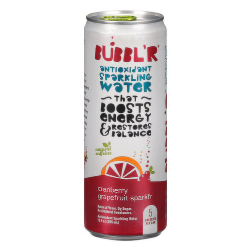 BUBBL'R Antioxidant Sparkling Water - cranberry grapefruit sparkl'r - 12 fl oz. Cans