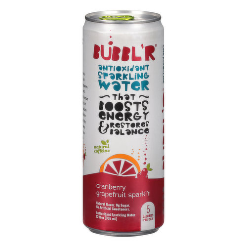 BUBBL’R is an antioxidant sparkling water with natural flavors & colors, 0g sugar, and natural caffeine! Sure, the sparkling personality will make you fall in love at first sip, but then the real magic happens. Fruity effervescence and awesome antioxidants swoop in to balance the body and focus the mind, right before a boost of natural caffeine shows up to save your day. There's a benefit in every bubble and a happier you just waiting to rise up!