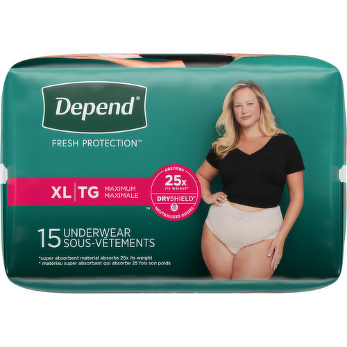 Depend Fresh Protection Incontinence Underwear for Women - Maximum - Extra  Large - 15's