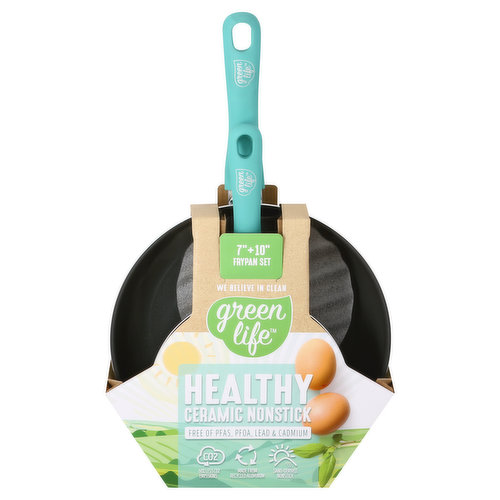 Green Life Fry Pan Set, Healthy Ceramic Nonstick, 7 Inches + 10 Inches