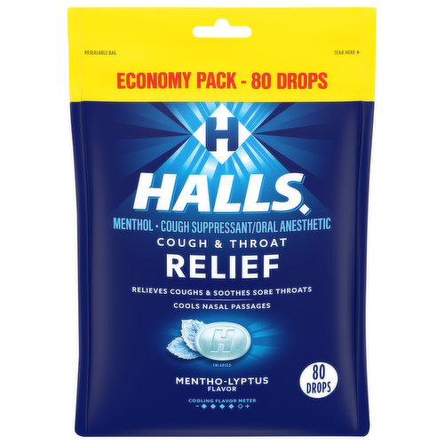 Halls Relief Cough Drops, Mentho-Lyptus Flavor, Economy Pack