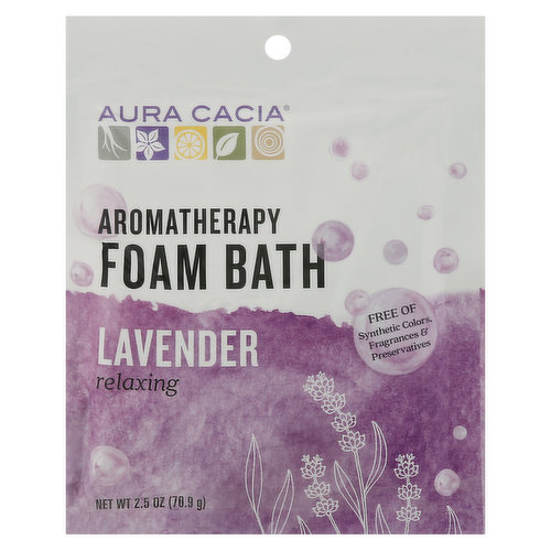 Free of synthetic colors, fragrances & preservatives. Aura Cacia's Relaxing Lavender soothes your whole being with the relaxing combination of calming lavender and purifying lavandin essential oils. Our foam baths are crafted with jojoba oil and gentle coconut-derived surfactants to leave the skin soft and silky smooth. Our Promise: Authenticity verified. Paraben free. Safe for spas and whirlpools. Not tested on animals. Positive Change Project: For usage tips, recipes & more on the Positive Change Project, go to auracacia.com.