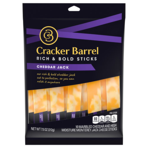 Cracker Barrel Cheese Sticks, Cheddar Jack, Rich & Bold Sticks