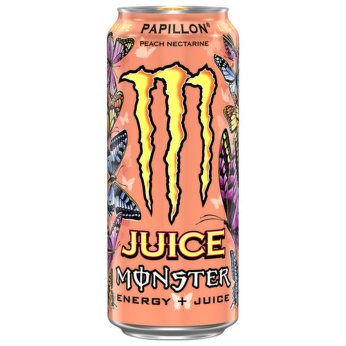 Juice Monster Energy Drink, Papillon Peach Nectarine, Energy + Juice