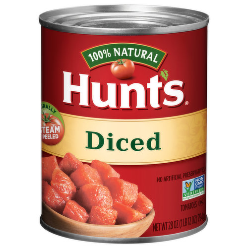 100% Natural. Naturally steam peeled. No artificial preservatives or ingredients. Proudly Grown: At Hunt's we steam peel our tomatoes with simple hot water. That means no chemicals, like lye (Lye peeling is generally recognized as safe by the FDA and has no adverse effects on the healthfulness of tomatoes), are ever used to peel our tomatoes. Our tomatoes are vine ripened and picked at the peak of ripeness because we know great tasting meals start with great ingredients. Cook confidently!