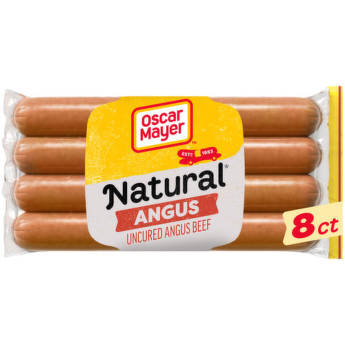 Beef up your next meal with Oscar Mayer Natural Selects Bun-Length Angus Beef Uncured Beef Franks Hot Dogs. The meat used in our Angus beef hot dogs is 100% Angus beef. They contain no added nitrates or nitrites, except those occurring naturally in cultured celery juice. Oscar Mayer Angus hot dogs have no artificial preservatives so you can enjoy the great taste and quality. Each bun-length Angus hot dog fits perfectly in your bun of choice so you can relish every bite. Grill our hot dogs for a family BBQ, roast over a campfire or simply cook in the kitchen for a quick and easy meal. Top your hot dog with ketchup and mustard, or try regional favorites like chili or sauerkraut. Each 8-count pack of hot dogs comes in a 14-ounce resealable pack to keep them fresh in the refrigerator.