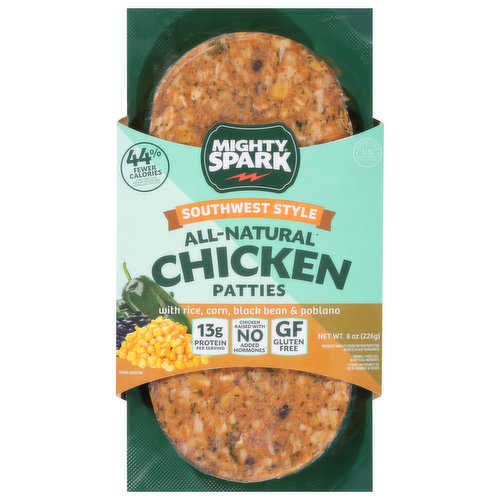 Mighty Spark Chicken Patties, All-Natural, Southwest-Style