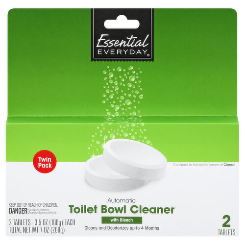 Essential Everyday Toilet Bowl Cleaner with Bleach, Automatic, Twin Pack