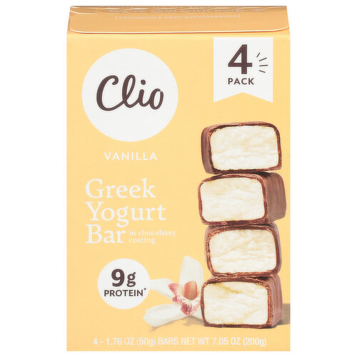 Clio Yogurt Bar, Greek, Vanilla, 4 Pack