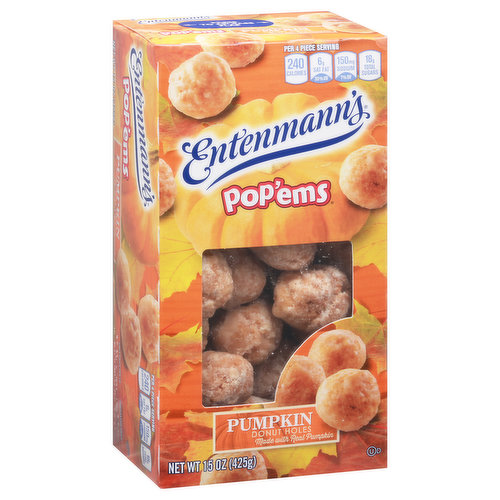 Made with real pumpkin. There goes another one! Make snack time fun with Entenmann's Pop'ems. These bite-sized cake donut holes are perfect for breakfast or throughout the day. Pop them solo or share with friends!
