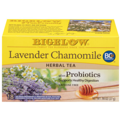 Bigelow Bigelow Lavender Chamomile plus Probiotics, Caffeine Free Herbal Tea, Tea Bags, 18 Ct