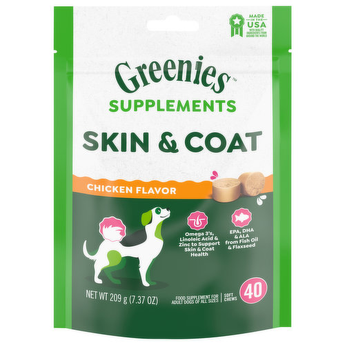 Greenies Food Supplement, Adult, Skin & Coat, Soft Chews