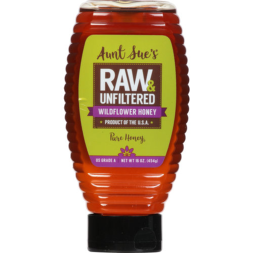 Pure honey. Gluten free. Not pasteurized. Honey is sold by weight. 1 cup weighs 12 oz. We keep our honey in the raw form nature intended - strained, not filtered - to let the natural goodness of honey come through, pure and simple; the way it should be. US Grade A. www.auntsueshoney.com. Product of the USA.