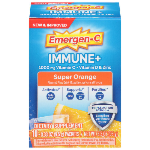 Emergen-C Immune+ Drink Mix, Fizzy, Super Orange