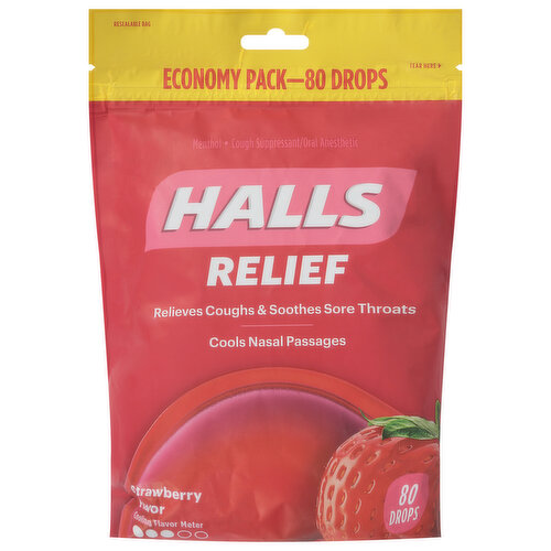 Halls Relief Cough Drops, Strawberry Flavor, Economy Pack