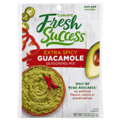 Just add avocados. Spice up your avocados! No artificial flavors, colors or preservatives. Delight your family and show your favorite fruits & veggies some love with delicious and flavorful seasoning mixes. For recipes visit: concordfreshsuccess.com.
