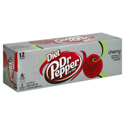 Dr Pepper Soda, Cherry, Diet, 12 Pack