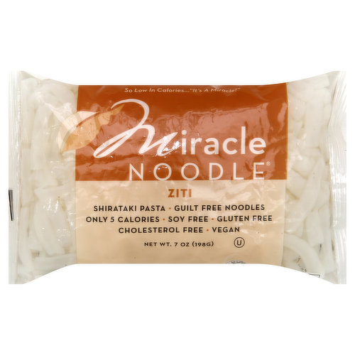 Shirataki pasta. So low in calories - it's a miracle! Guilt free noodles. Only 5 calories. Soy free. Gluten free. Cholesterol free. Vegan. What is Shirataki Pasta? Known for its health benefits for 2000 years in China and Japan, Shirataki is made from the root of a plant called the Konnyaku Imo. Shirataki is made only from the soluble fiber of the plant, as such it only contains a healthy soluble fiber known as glucomannan. Since it is only made of soluble fiber, it is remarkably low in calories. Miracle Noodles absorb the flavors of any sauce or dish you prepare. Use Miracle Noodles as a pasta substitute in any dish dramatically reducing calories. Finally, you can have your pasta and eat it too! They are the ultimate guilt free noodle. Now you know why we call them Miracle Noodles! Miracle Noodle is a small family business dedicated to providing the highest quality non-soy traditional Shirataki on the market. Free cookbook and diet plan for download at miraclenoodle.com and facebook.com/miraclenoodle. These noodles were made from plants that were not genetically engineered.