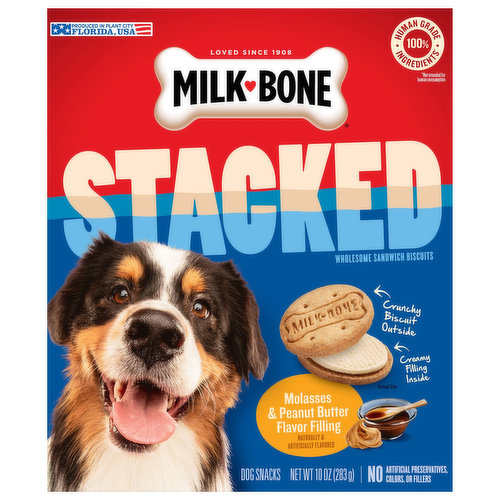 Milk-Bone Dog Snacks, Stacked, Molasses & Peanut Butter Flavor Filling, Sandwich Biscuits