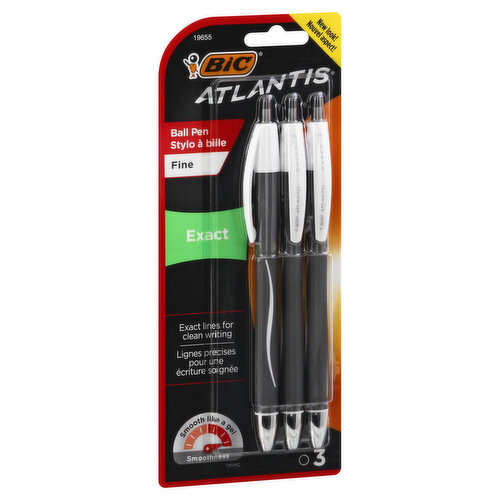 BiC Atlantis Ball Pens, Exact, Black, Fine