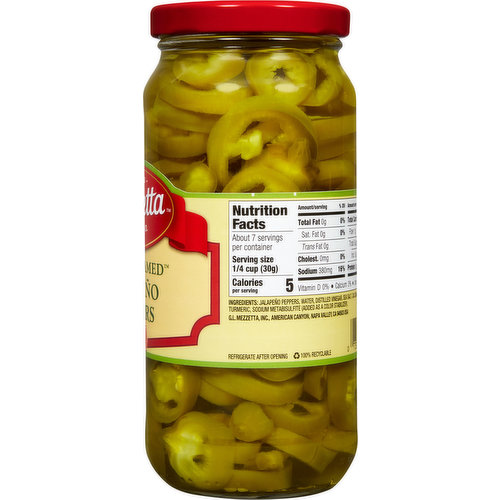 Mezzetta Jalapeno Peppers, Sliced Tamed, Medium Heat