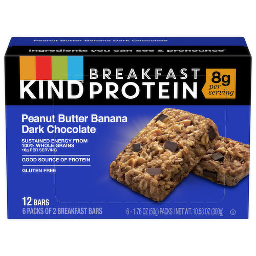 Kind Breakfast Bars, Peanut Butter Banana Dark Chocolate, 6 Pack