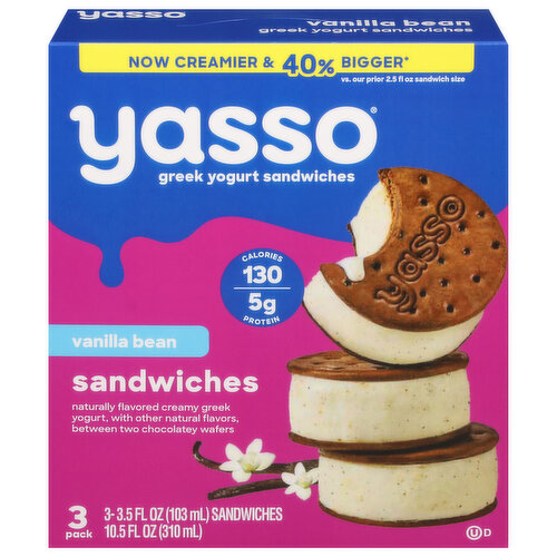 Yasso Greek Yogurt Sandwiches, Vanilla Bean, 3 Pack