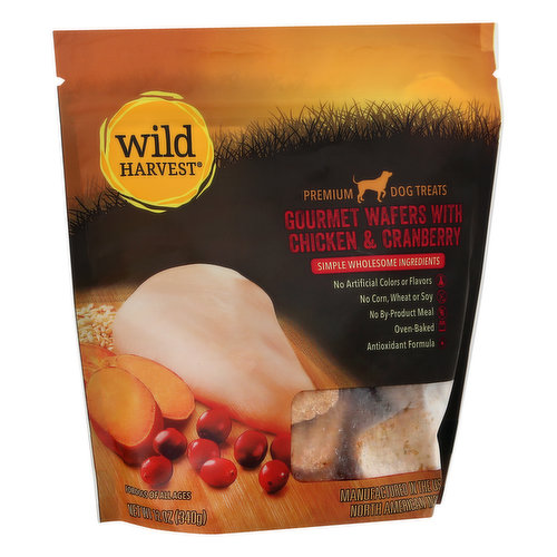 Wild Harvest Dog Treats, Premium, Gourmet Wafers, with Chicken & Cranberry