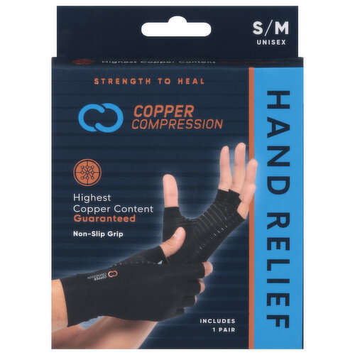 Copper Compression Hand Relief Gloves, Unisex, S/M